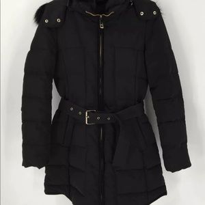 Zara Basic Black Women's Long Sleeve Faux Fur Trim Hood Puffer